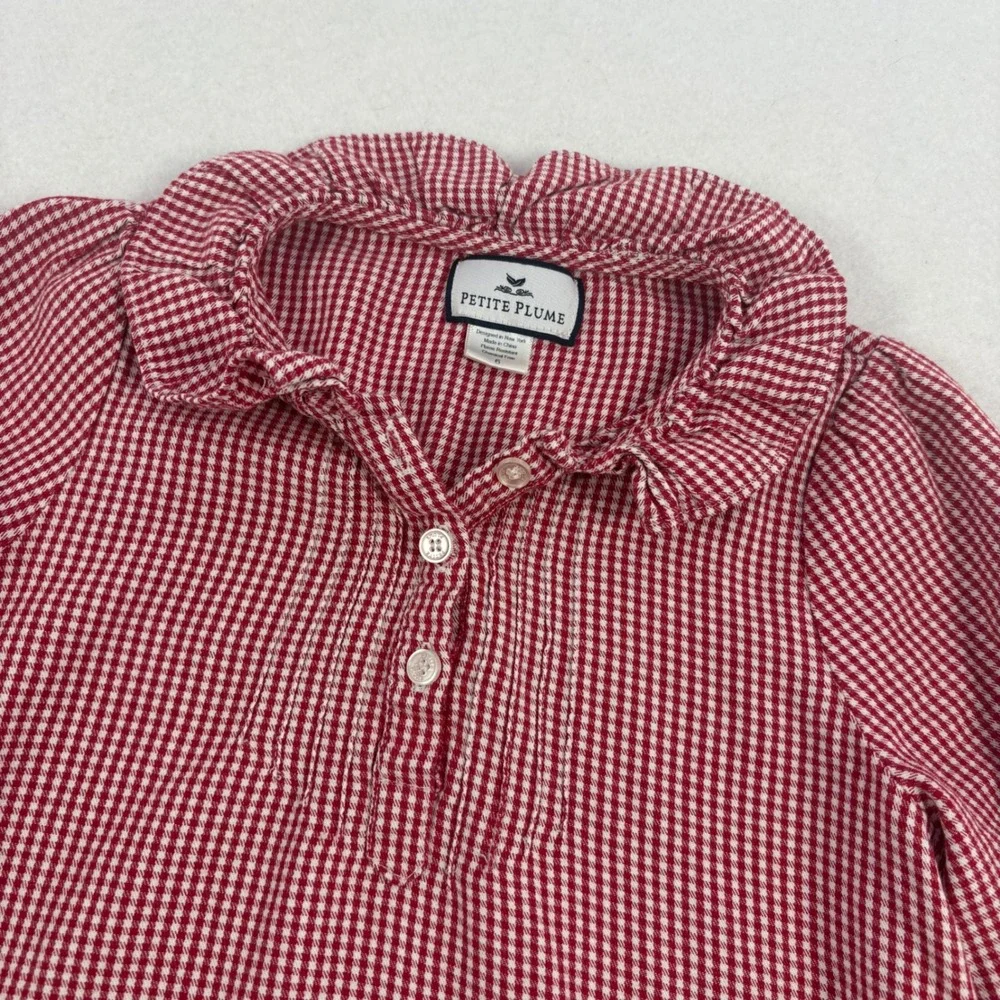 Petite Plume Nightgown Girls Sz 6 Red Gingham Ruffle Collar Long Sleeve Cottage